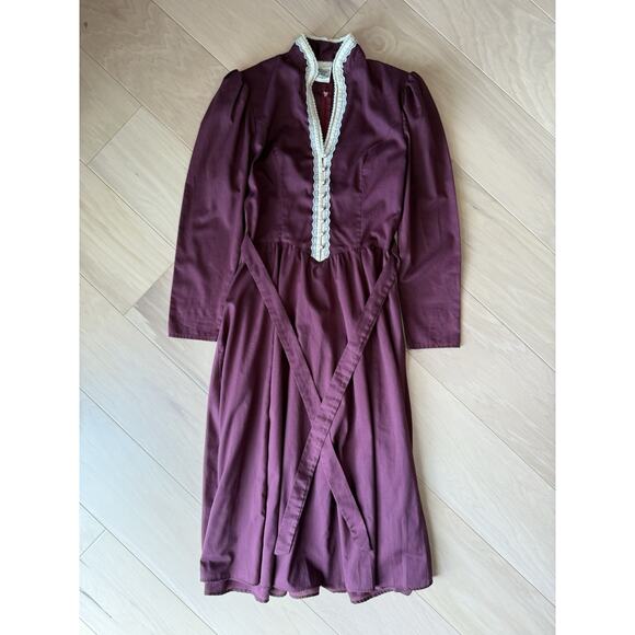 Vintage Gunne Sax Dress Women's Small Maroon Lace and Taffeta 80s Boho Glam - Picture 2 of 9